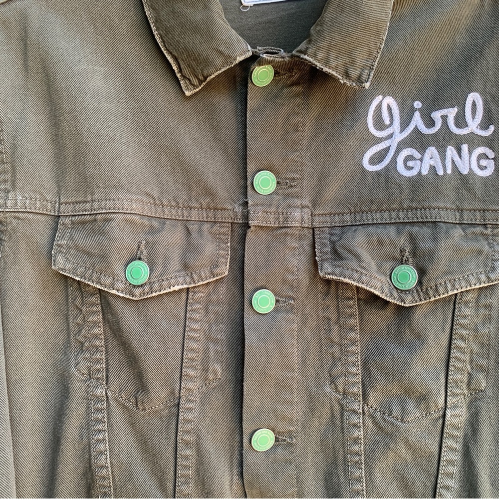 Sandrine Rose The Troublemaker Utility Denim Jacket Army Green Size Medium - Picture 7 of 13